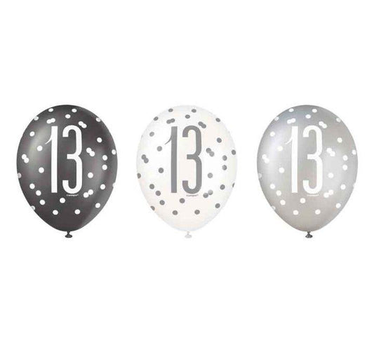 Birthday Glitz Black Latex Balloons Age 13 - Eternity Party Express