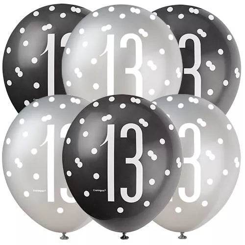 Birthday Glitz Black Latex Balloons Age 13 - Eternity Party Express