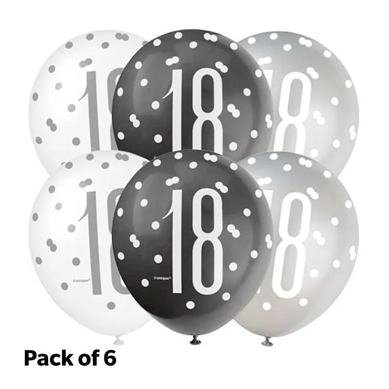 Birthday Glitz Black Latex Balloons Age 18