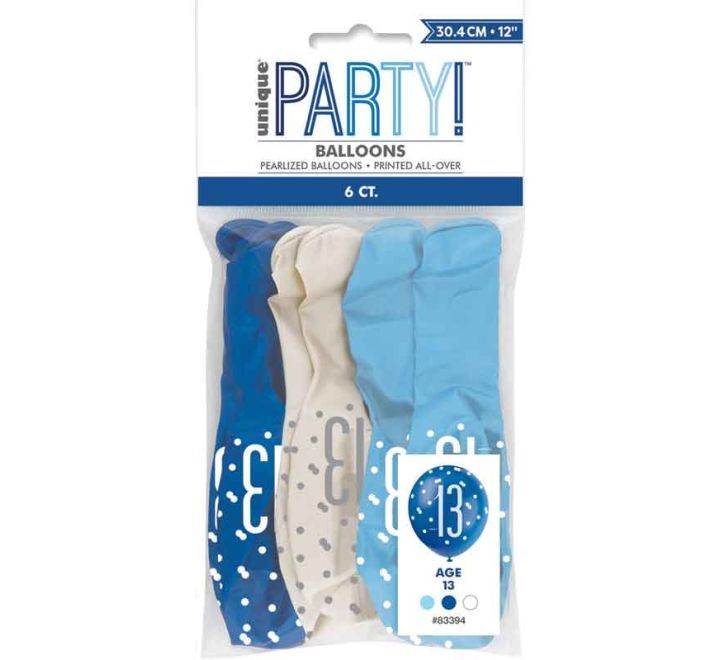 Birthday Glitz Blue Latex Balloons Age 13 - Eternity Party Express