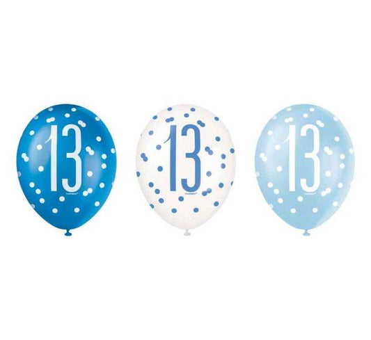 Birthday Glitz Blue Latex Balloons Age 13 - Eternity Party Express