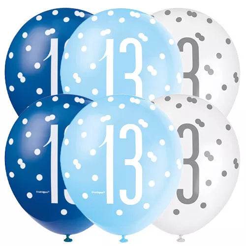 Birthday Glitz Blue Latex Balloons Age 13 - Eternity Party Express
