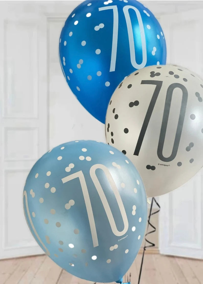 Birthday Glitz Blue Latex Balloons Age 70