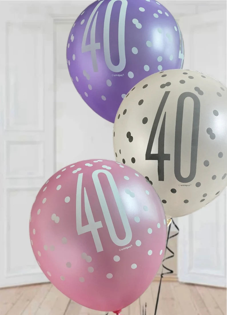 Birthday Glitz Pink Latex Balloons Age 40