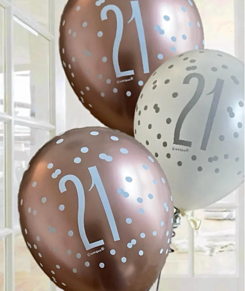 Birthday Glitz Rose Gold Latex Balloons Age 21