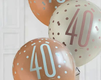 Birthday Glitz Rose Gold Latex Balloons Age 40