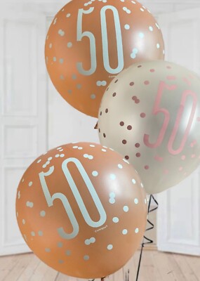 Birthday Glitz Rose Gold Latex Balloons Age 50