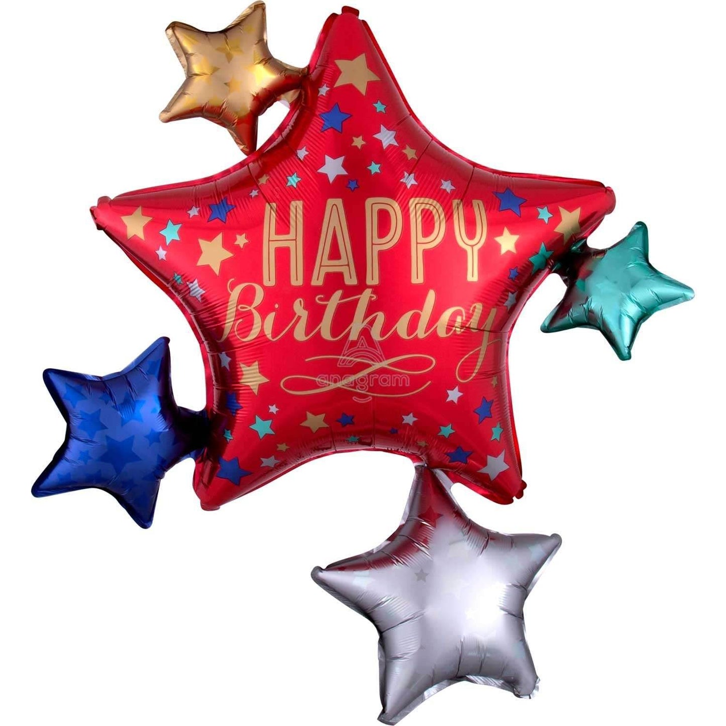 Happy Birthday Satin Star Cluster Foil Balloon - Eternity Party Express