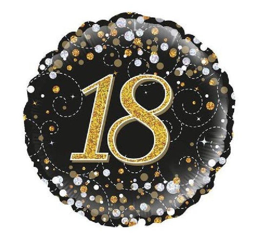 Sparkling Fizz 18th Birthday Black & Gold Holographic Foil Balloon - Eternity Party Express
