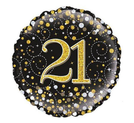 Sparkling Fizz 21st Birthday Black & Gold Holographic Foil Balloon - Eternity Party Express