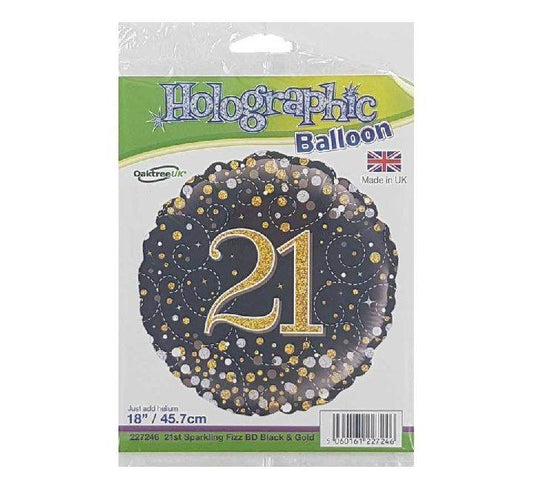 Sparkling Fizz 21st Birthday Black & Gold Holographic Foil Balloon - Eternity Party Express