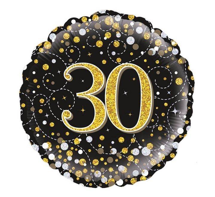 Sparkling Fizz 30th Birthday Black & Gold Holographic Foil Balloon - Eternity Party Express
