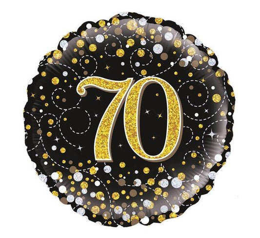 Sparkling Fizz 70th Birthday Black & Gold Holographic Foil Balloon - Eternity Party Express