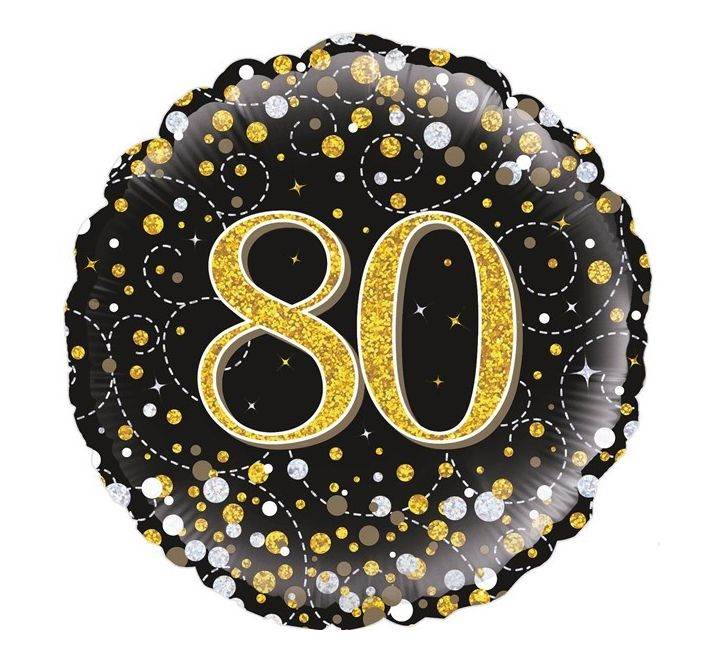 Sparkling Fizz 80th Birthday Black & Gold Holographic Foil Balloon - Eternity Party Express