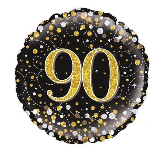 Sparkling Fizz 90th Birthday Black & Gold Holographic Foil Balloon - Eternity Party Express