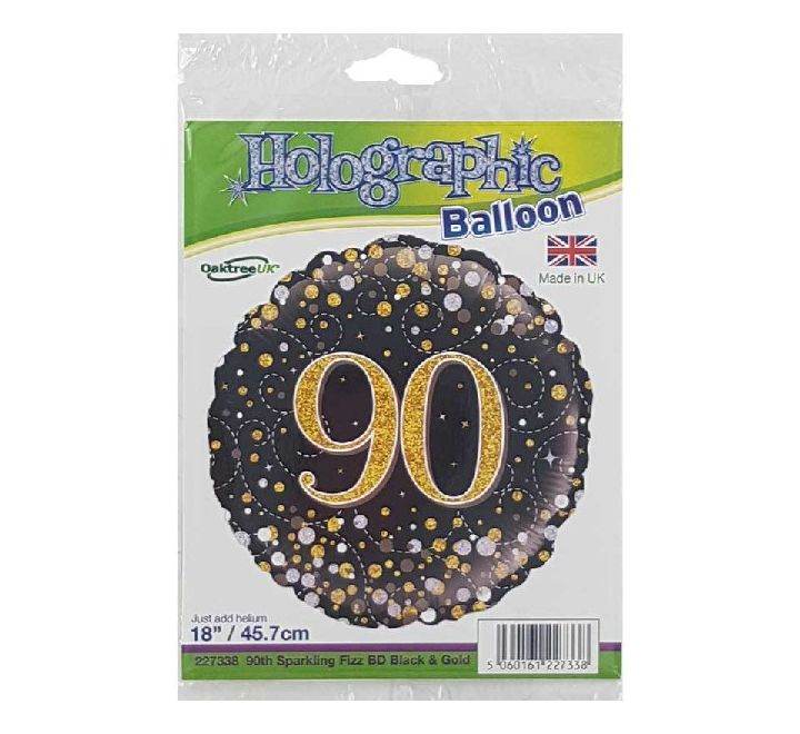 Sparkling Fizz 90th Birthday Black & Gold Holographic Foil Balloon - Eternity Party Express