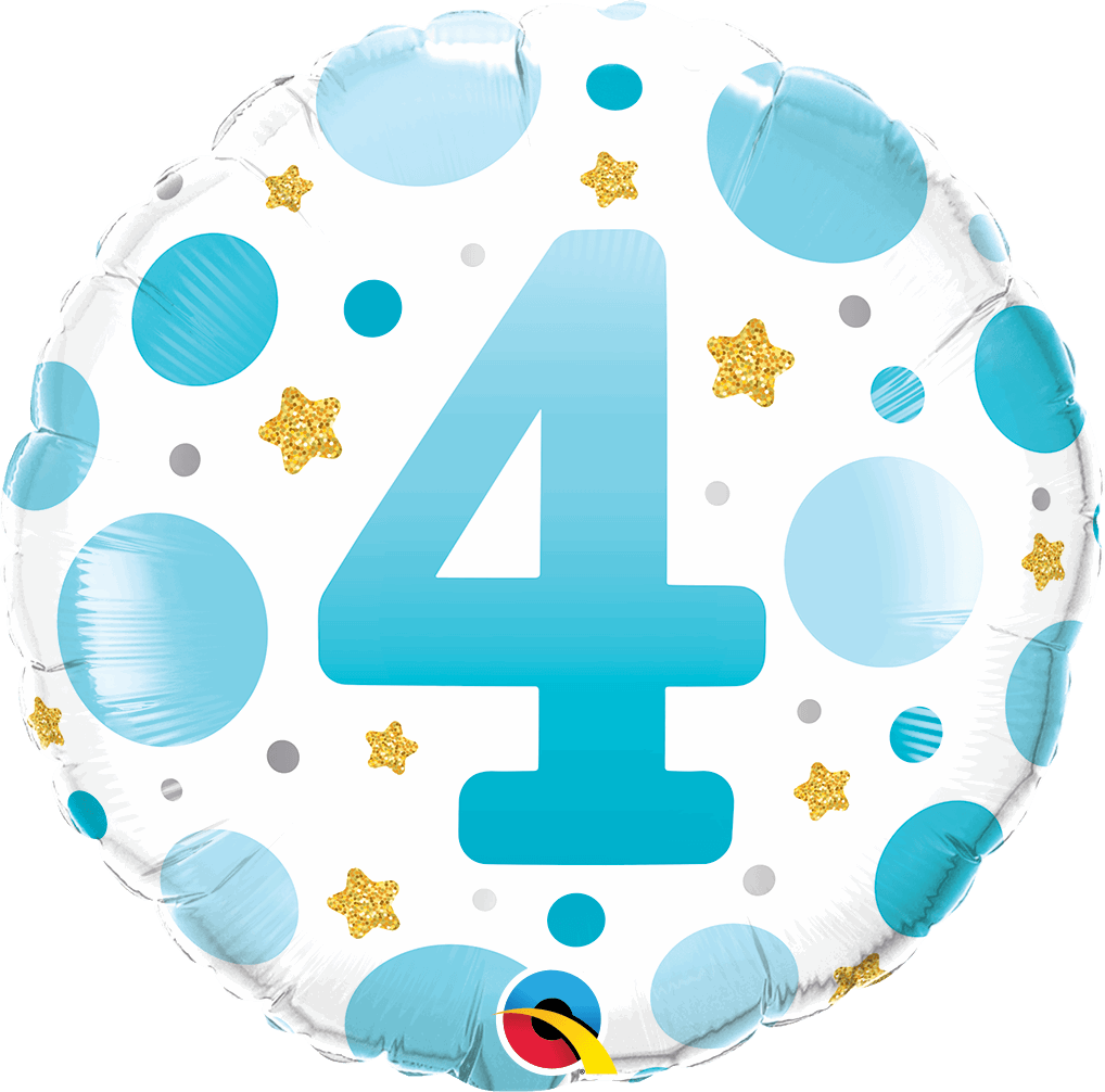4th Birthday Blue Dots & Gold Stars Foil Balloon - Eternity Party Express