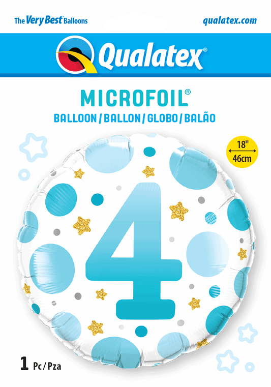 4th Birthday Blue Dots & Gold Stars Foil Balloon - Eternity Party Express