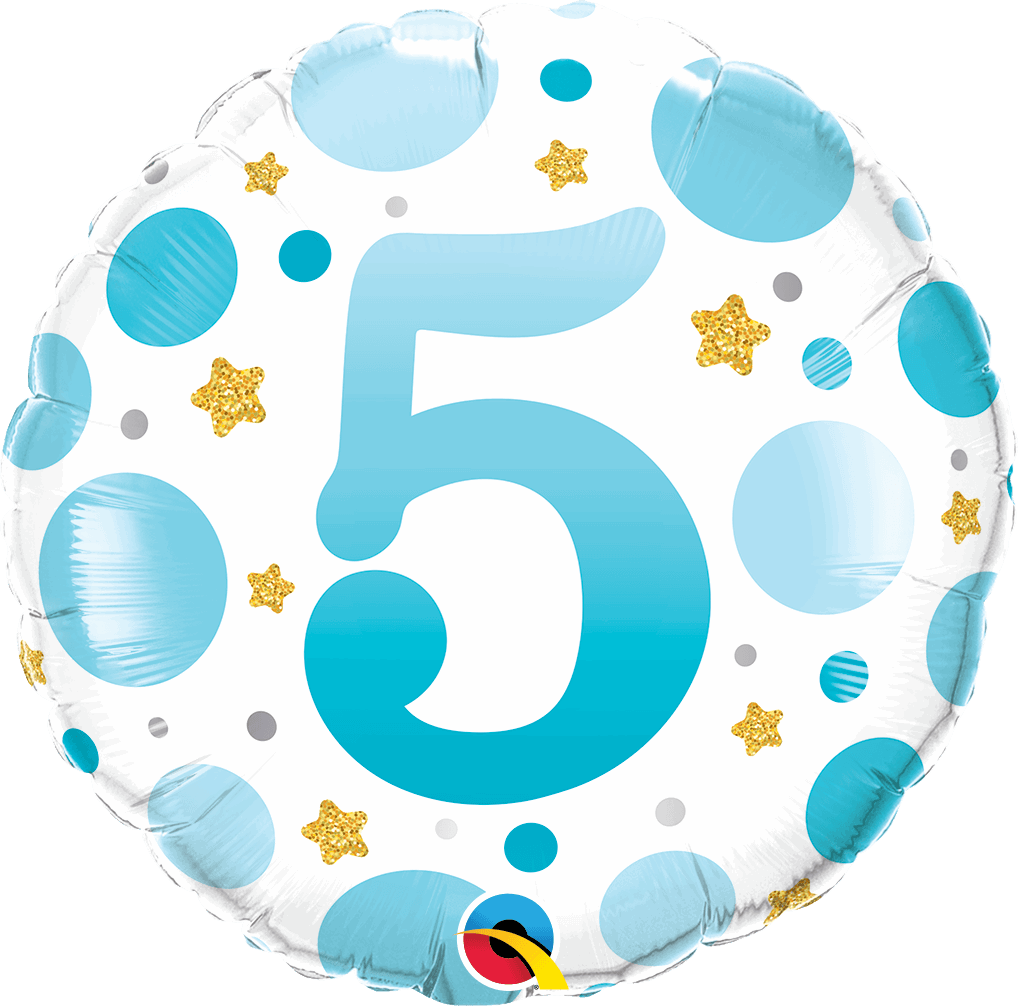 5th Birthday Blue Dots & Gold Stars Foil Balloon - Eternity Party Express
