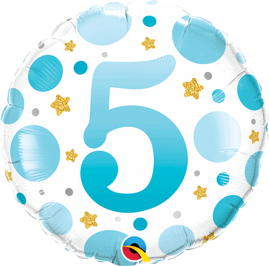 5th Birthday Blue Dots & Gold Stars Foil Balloon - Eternity Party Express