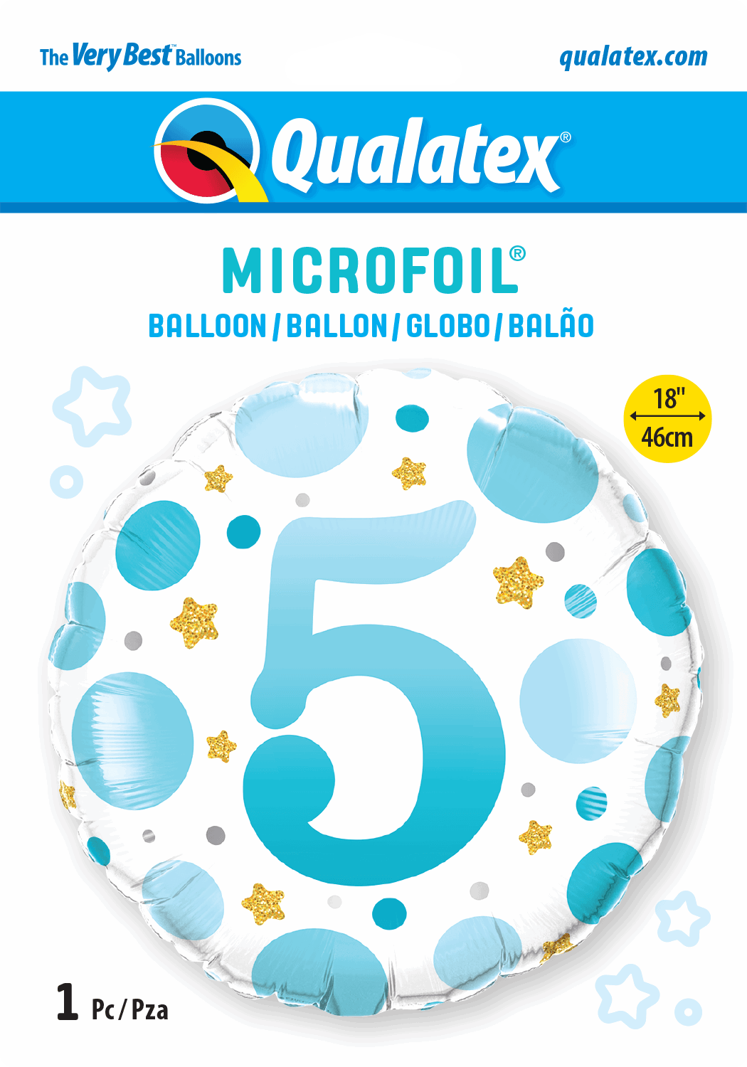 5th Birthday Blue Dots & Gold Stars Foil Balloon - Eternity Party Express