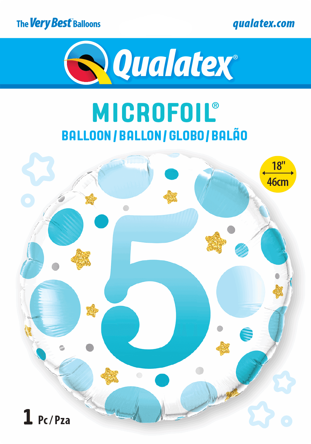 5th Birthday Blue Dots & Gold Stars Foil Balloon - Eternity Party Express