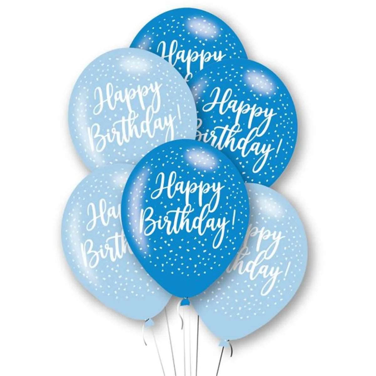 Happy Birthday Light Blue & Dark Blue Latex Balloons - Eternity Party Express