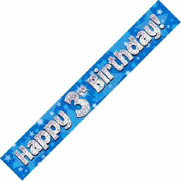 Blue Holographic 3rd Birthday Banner - Eternity Party Express