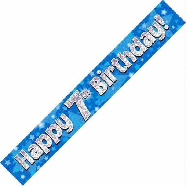 Blue Holographic 7th Birthday Banner - Eternity Party Express
