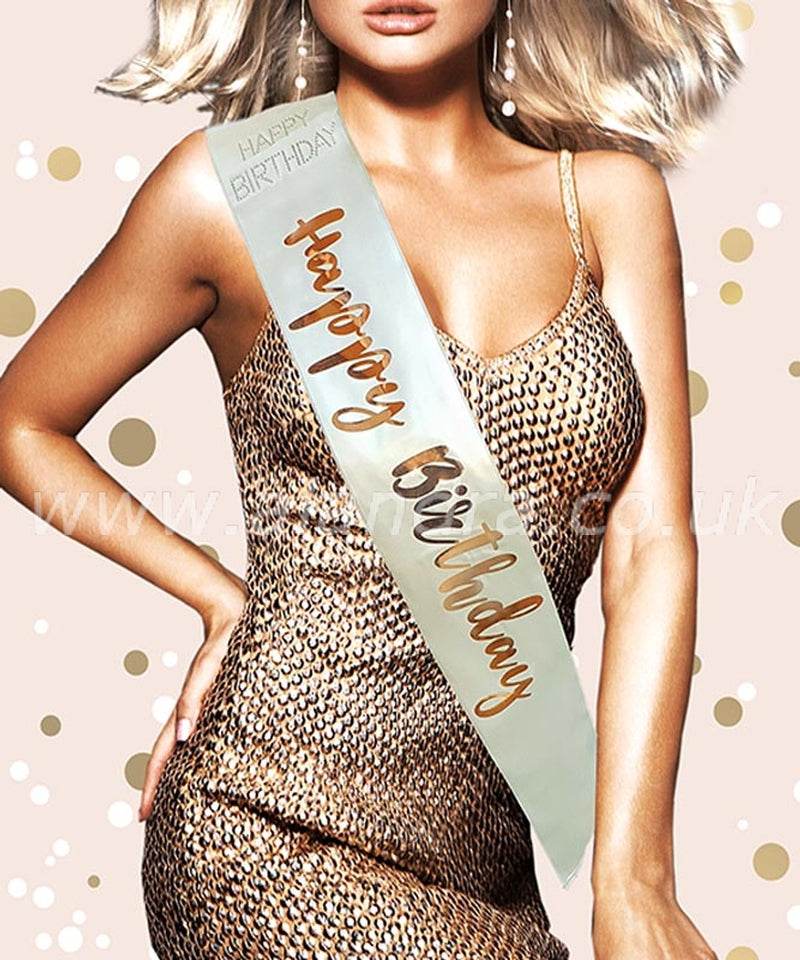 Cream & Gold Happy Birthday Sash - Eternity Party Express