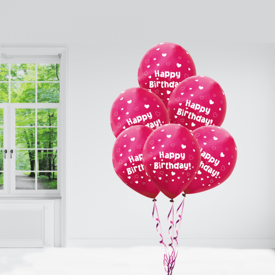 Latex Balloons Hearts Fuchsia Pink Happy Birthday - Eternity Party Express