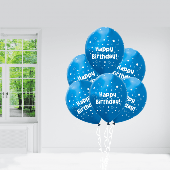 Latex Balloons Stars Metallic Blue Happy Birthday - Eternity Party Express