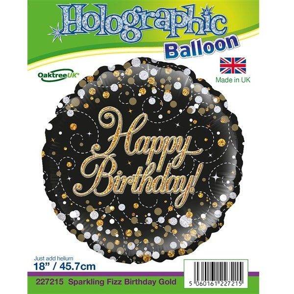 Sparkling Fizz Gold & Black Happy Birthday Foil Balloon - Eternity Party Express