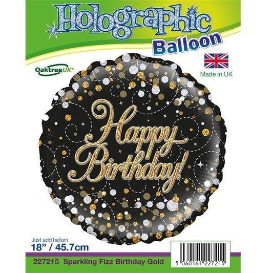 Sparkling Fizz Gold & Black Happy Birthday Foil Balloon - Eternity Party Express