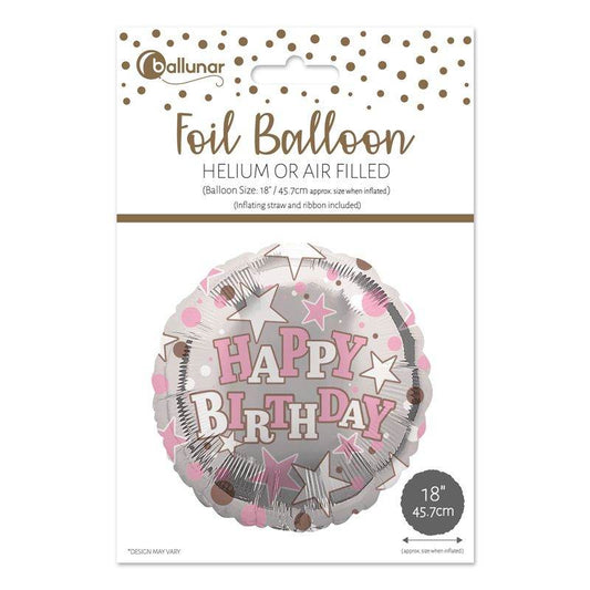 Pink And White Stars Happy Birthday Foil Balloon - Eternity Party Express