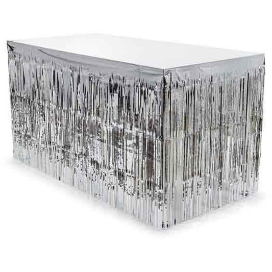 Fringe Table Skirt Silver - Eternity Party Express