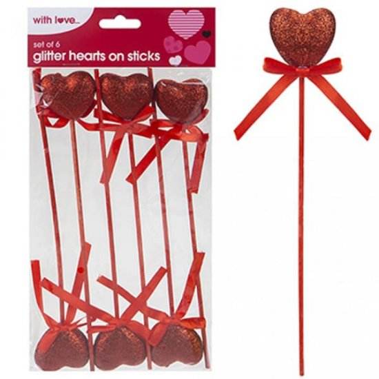 Glitter Hearts On Sticks 6 Pack - Eternity Party Express