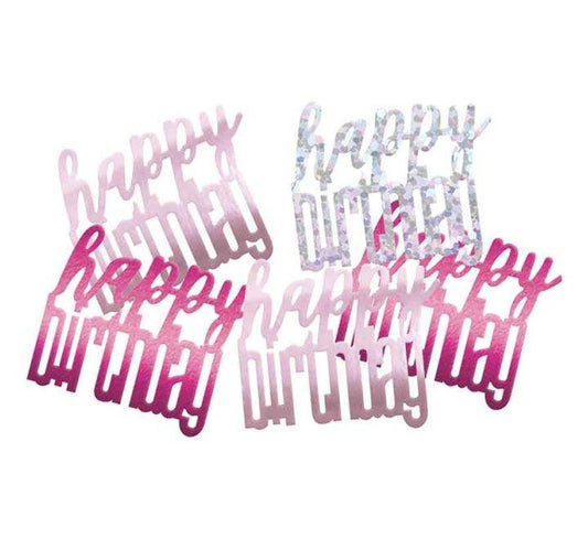 GLITZ Happy Birthday Light Pink, Dark Pink, Silver Foil Confetti 14g - Eternity Party Express