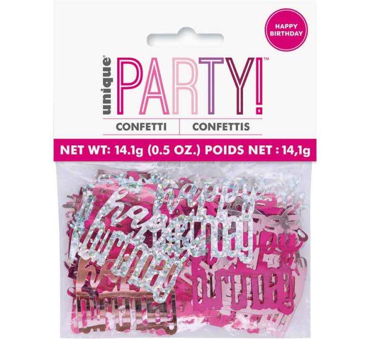 GLITZ Happy Birthday Light Pink, Dark Pink, Silver Foil Confetti 14g - Eternity Party Express