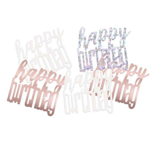 GLITZ Happy Birthday Rose Gold, White, Silver Foil Confetti 14g - Eternity Party Express
