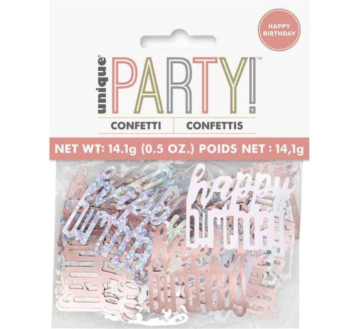 GLITZ Happy Birthday Rose Gold, White, Silver Foil Confetti 14g - Eternity Party Express