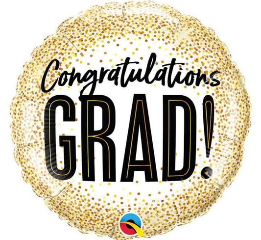Grad Gold Glitter Dots Foil Balloon - Eternity Party Express
