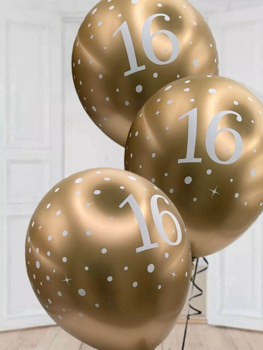 Latex Balloons Dots Metallic Gold Age 16th - Eternity Party Express