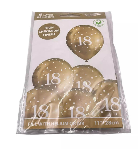 Latex Balloons Dots Metallic Gold Age 18th - Eternity Party Express