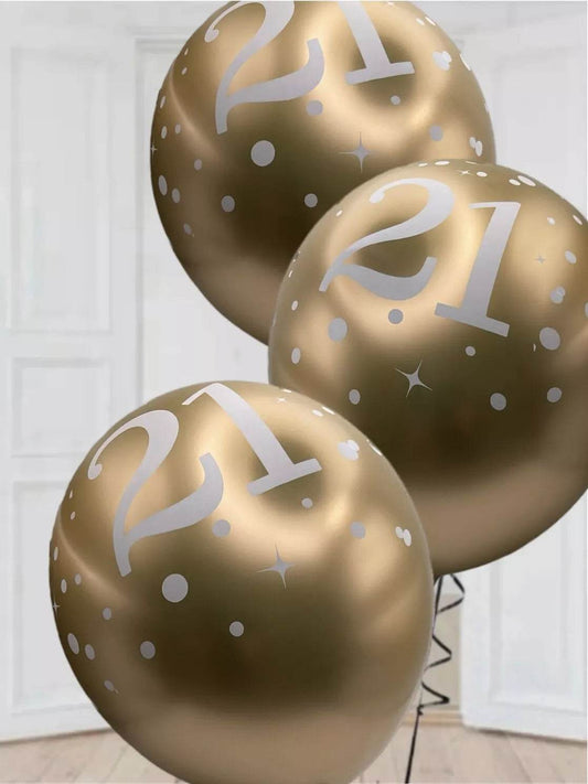 Latex Balloons Dots Metallic Gold Age 21st - Eternity Party Express