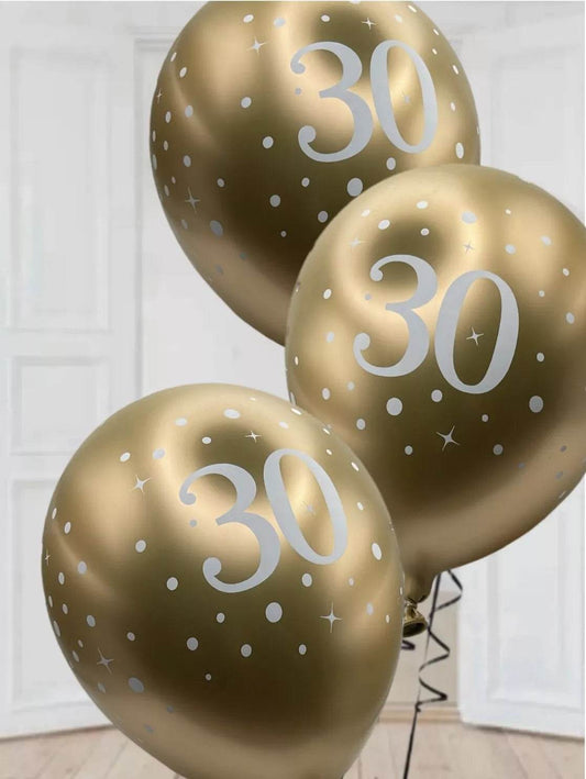 Latex Balloons Dots Metallic Gold Age 30th - Eternity Party Express