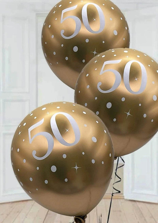 Latex Balloons Dots Metallic Gold Age 50th - Eternity Party Express