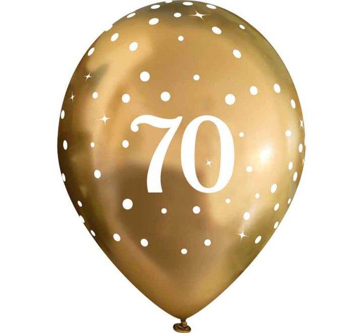 Latex Balloons Dots Metallic Gold Age 70th - Eternity Party Express