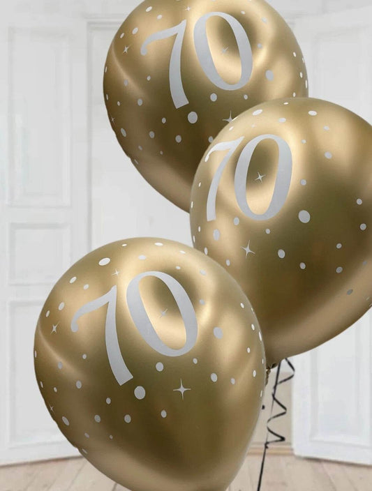 Latex Balloons Dots Metallic Gold Age 70th - Eternity Party Express