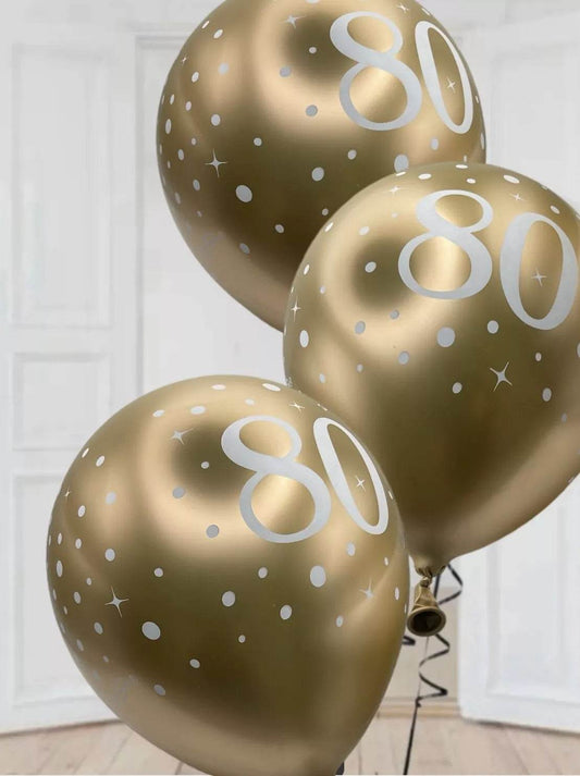 Latex Balloons Dots Metallic Gold Age 80th - Eternity Party Express